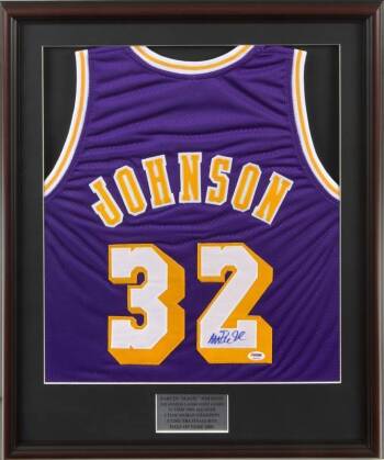 MAGIC JOHNSON SIGNED LOS ANGELES LAKERS ROAD JERSEY