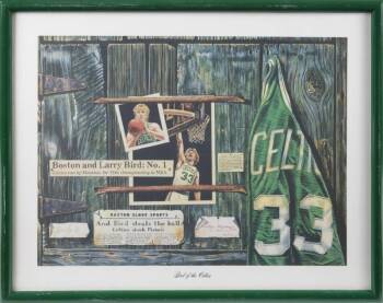 LARRY BIRD SIGNED 1987 "BIRD OF THE CELTICS" LITHOGRAPH BY ARTIST ALLEN HACKNEY