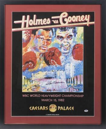 LARRY HOLMES AND LeROY NEIMAN SIGNED 1982 FIGHT POSTER