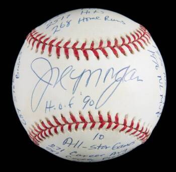 JOE MORGAN SIGNED AND MULTI-INSCRIBED LIMITED EDITION STAT BALL BASEBALL