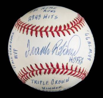 FRANK ROBINSON SIGNED AND MULTI-INSCRIBED LIMITED EDITION STAT BALL BASEBALL