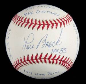 LOU BROCK SIGNED AND MULTI-INSCRIBED LIMITED EDITION STAT BALL BASEBALL