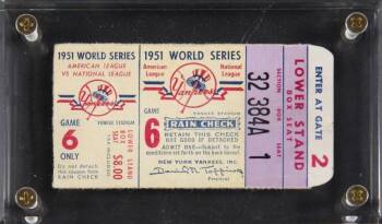 1951 WORLD SERIES GAME 6 TICKET STUB