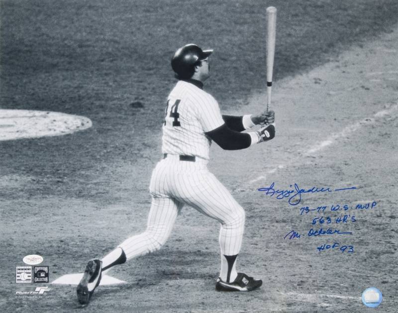 REGGIE JACKSON SIGNED AND INSCRIBED 1977 WORLD SERIES PHOTOGRAPHS