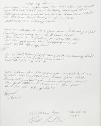 CARL PERKINS "HONEY DON'T" HANDWRITTEN LYRICS