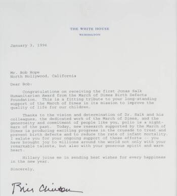 BILL CLINTON LETTER, 1996