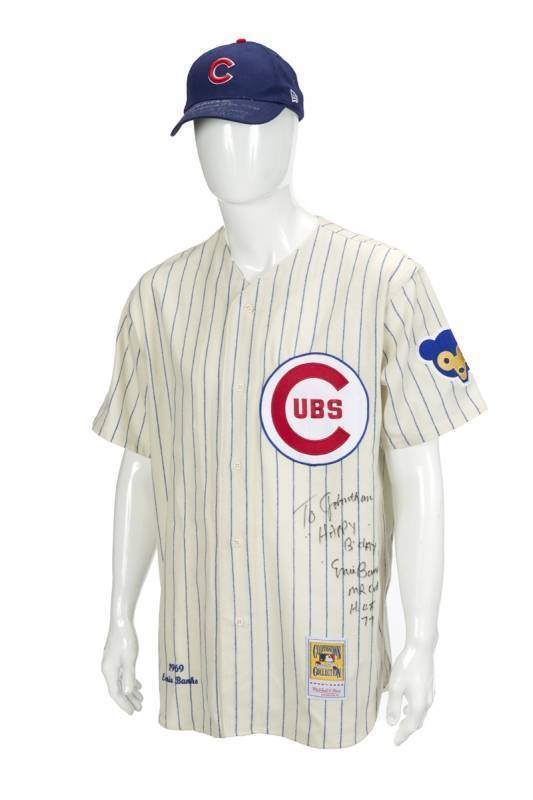 JONATHAN WINTERS ERNIE BANKS SIGNED CUBS UNIFORM