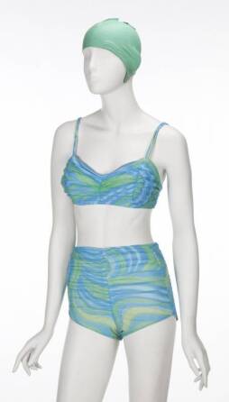 GRETA GARBO BLUE AND GREEN BIKINI WITH SWIM CAP