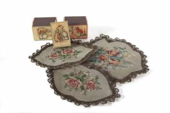 GRETA GARBO VINTAGE PETIT POINT DOILIES AND SWEDISH MATCHBOOKS