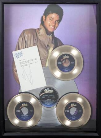 MICHAEL JACKSON SIGNED THRILLER DISPLAY