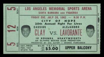 CASSISUS CLAY VS. ALEJANDRO LAVORANTE 1962 ORIGINAL FIGHT TICKET
