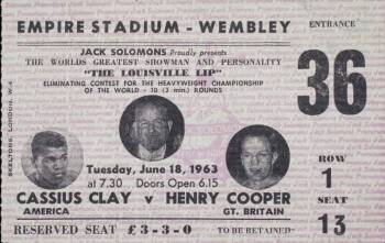 CASSIUS CLAY VS. HENRY COOPER I 1963 ORIGINAL FIGHT TICKET