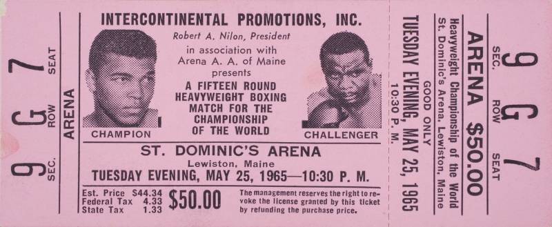 MUHAMMAD ALI VS. SONNY LISTON II 1965 ORIGINAL FIGHT TICKET