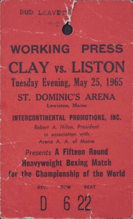 MUHAMMAD ALI VS. SONNY LISTON II ORIGINAL FIGHT PRESS PASS