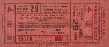 MUHAMMAD ALI VS. ERNIE TERRELL 1966 ORIGINAL POSTPONED FIGHT TICKET