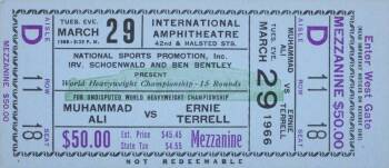 MUHAMMAD ALI VS. ERNIE TERRELL 1966 ORIGINAL POSTPONED FIGHT TICKET #2