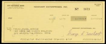 GEORGE NEWHART SIGNED CHECK