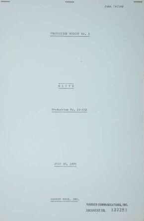 "KLUTE" ORIGINAL SCRIPT AND PRODUCTION FILE