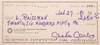 GRETA GARBO HANDWRITTEN AND SIGNED CHECK