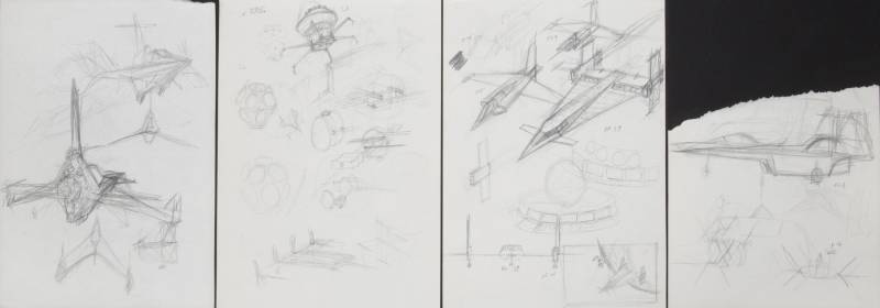 STAR WARS ORIGINAL PRE-PRODUCTION ART SET (DETAILED T-16 SKYHOPPER DRAWING AND FOUR ADDITIONAL PAGES)