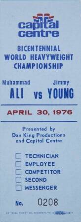 MUHAMMAD ALI VS. JIMMY YOUNG 1976 WORLD HEAVYWEIGHT CHAMPIONSHIP CREW TICKET