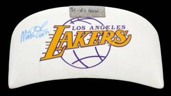 MAGIC JOHNSON SIGNED A.C. GREEN LOS ANGELES LAKERS GAME USED SEAT BACK