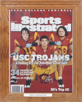 USC TROJANS SIGNED 2008 SPORTS ILLUSTRATED IMAGE FEATURING MARK SANCHEZ