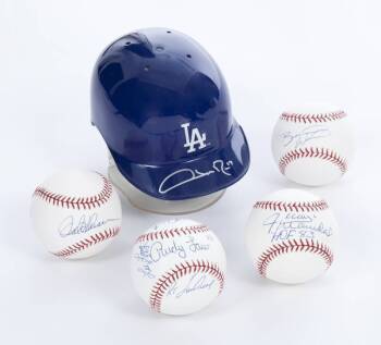 LOS ANGELES DODGERS AND LOS ANGELES ANGELS SIGNED BASEBALLS AND MINI HELMET WITH JUAN MARICHAL