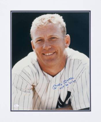MICKEY MANTLE SIGNED LARGE PHOTOGRAPH WITH MVP INSCRIPTIONS