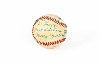 BURT REYNOLDS MICKEY MANTLE SIGNED AND INSCRIBED BASEBALL