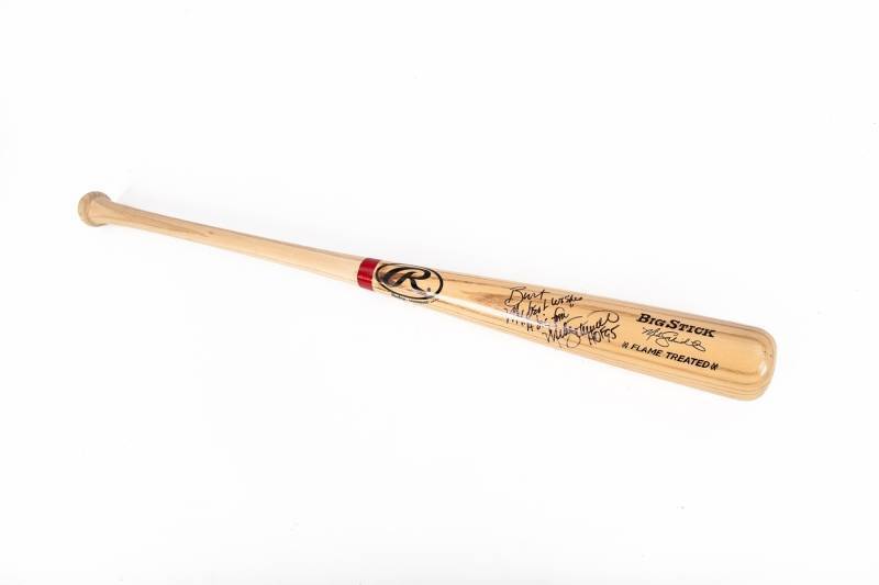 BURT REYNOLDS MIKE SCHMIDT SIGNED AND INSCRIBED BASEBALL BAT