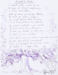 RONNIE WOOD HANDWRITTEN POEM WITH DRAWING