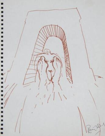 RONNIE WOOD DRAWING OF FEET WITH FEMALE BODY