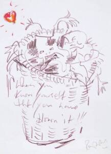 RONNIE WOOD SKETCH AND HANDWRITTEN NOTE