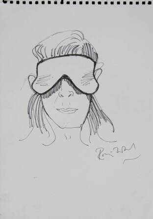 RONNIE WOOD SKETCH OF A FIGURE IN AN EYE MASK