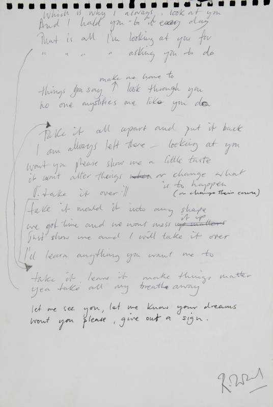 RONNIE WOOD DOUBLE-SIDED HANDWRITTEN SONG LYRICS