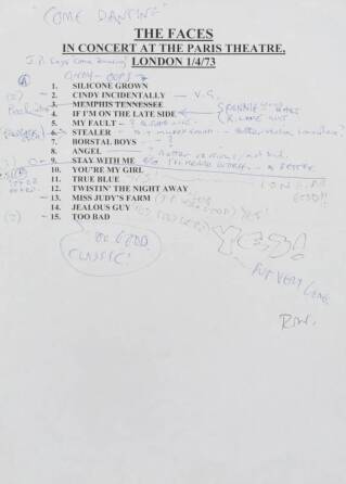 RONNIE WOOD FACES CONCERT PLAYLIST WITH NOTES
