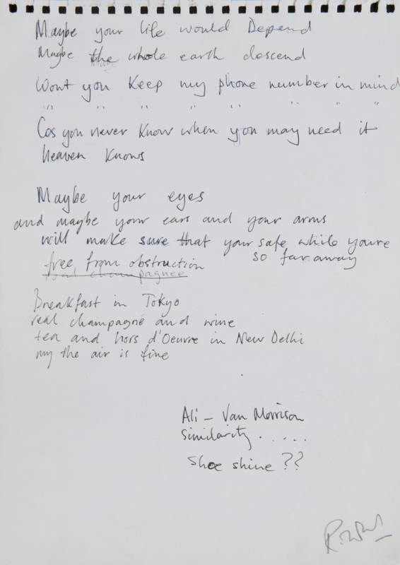 RONNIE WOOD HANDWRITTEN LYRICS OR POEM