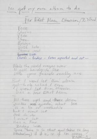 RONNIE WOOD "FAR EAST MAN" HANDWRITTEN LYRICS