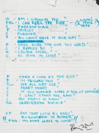 RONNIE WOOD HANDWRITTEN TRACK LIST