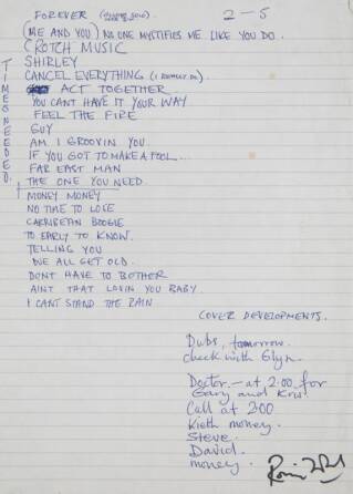 RONNIE WOOD HANDWRITTEN 1974 TRACK LIST