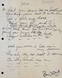 RONNIE WOOD HANDWRITTEN LYRICS TO "BREATHE ON ME"