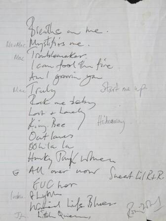 RONNIE WOOD HANDWRITTEN SET LIST