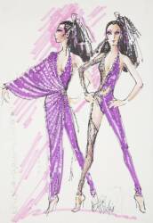 BOB MACKIE CHER JUMPSUIT AND CLOAK DESIGN SKETCH •