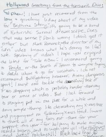 MADONNA HANDWRITTEN NOTE