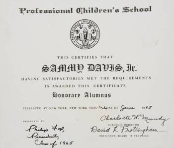 SAMMY DAVIS JR. SCHOOL CERTIFICATE