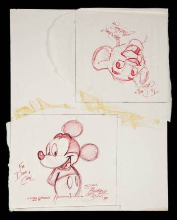 DOM DeLUISE TWO DISNEY CHARACTER SKETCHES