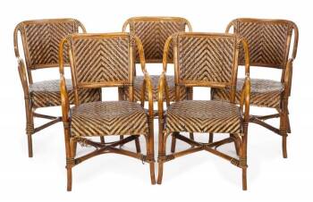 SID CAESAR SET OF FIVE WICKER ARMCHAIRS