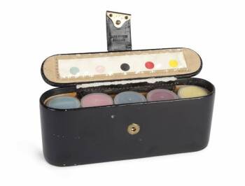 MARILYN MONROE LEATHER BOX WITH COLOR CODED JARS