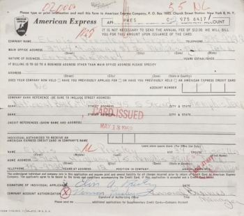 ELVIS PRESLEY SIGNED CREDIT CARD APPLICATION